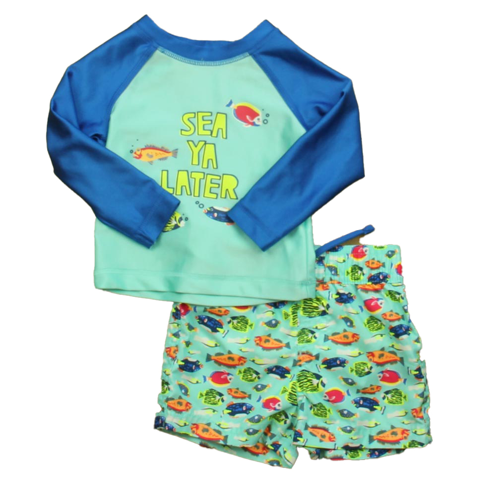 Wave Zone Boys Aqua Fish 1-piece Swimsuit size: 6-9 Months